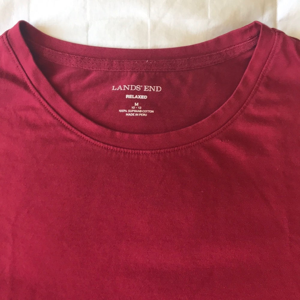 Lands’ End Relaxed Fit Dark Red Tee 100% Cotton